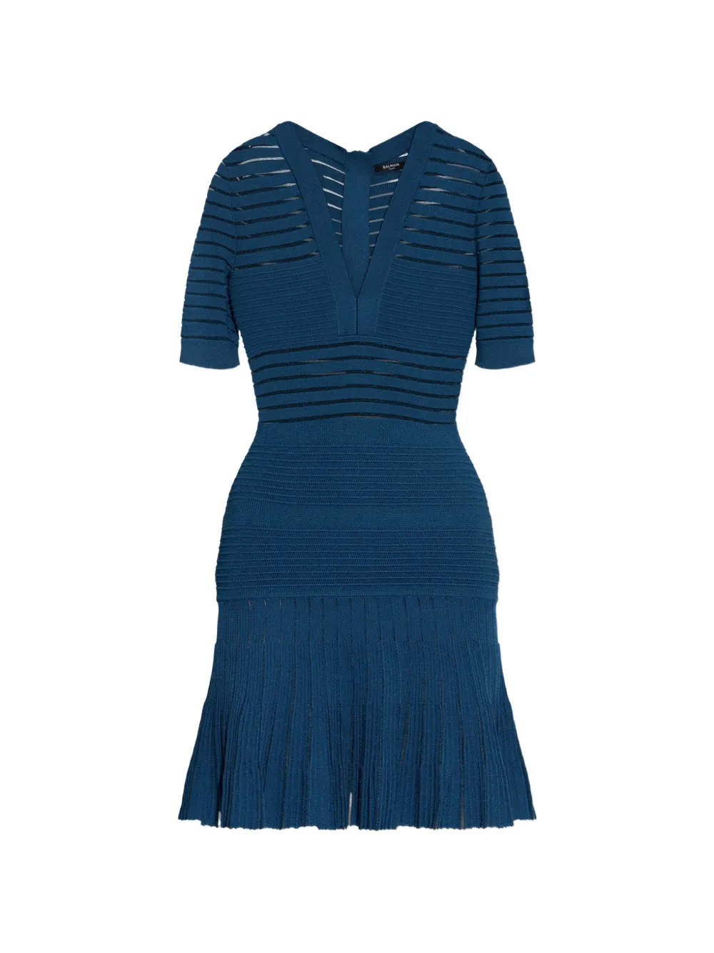 Balmain ribbed-knit V-neck mini dress - Blu