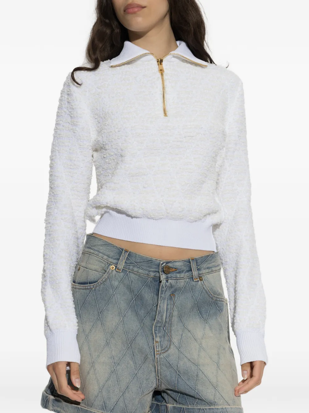 Balmain Gebreide trui met halve rits Wit