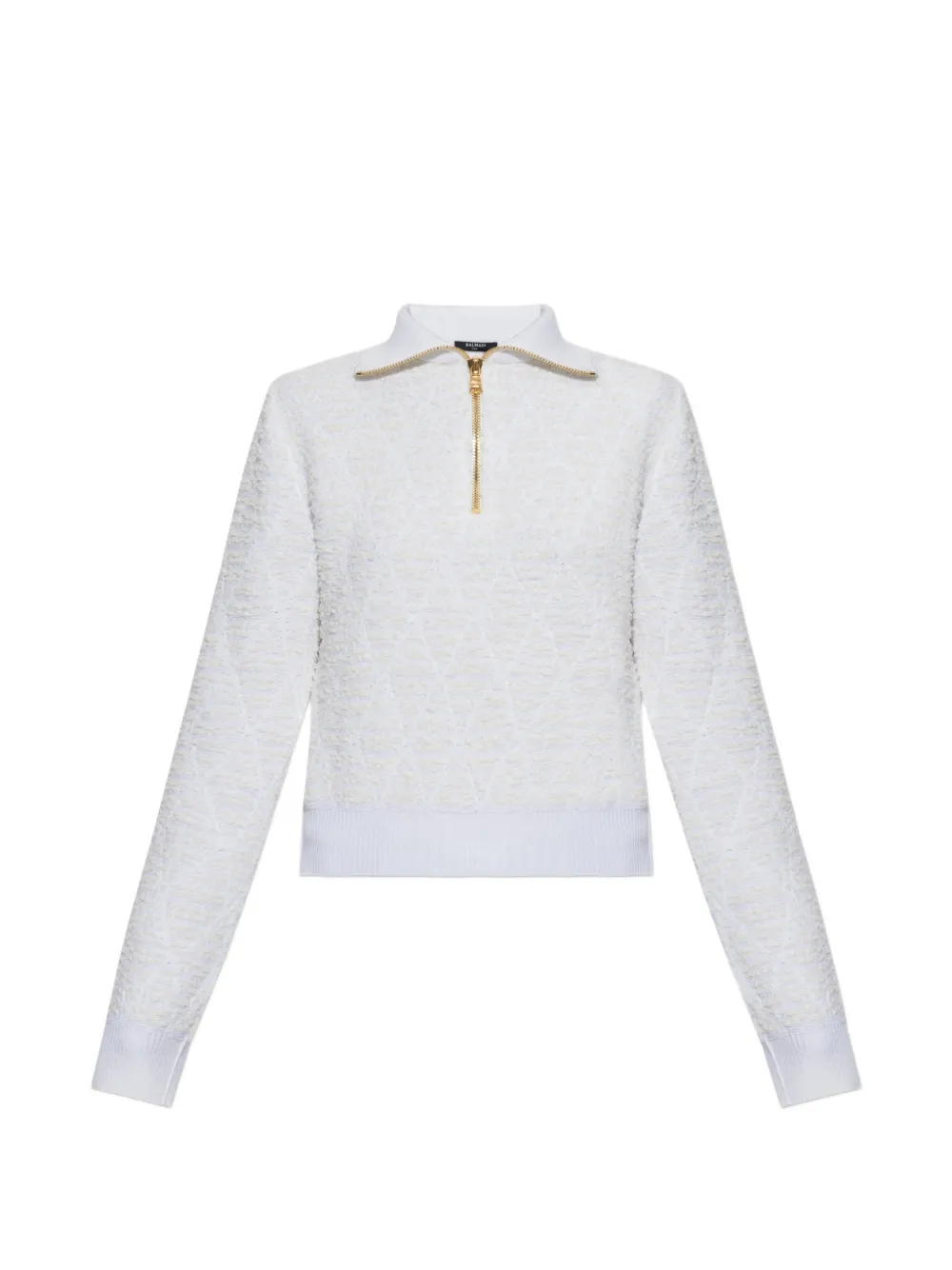 Balmain Strukturierter Pullover mit kurzem Reißverschluss - Weiß