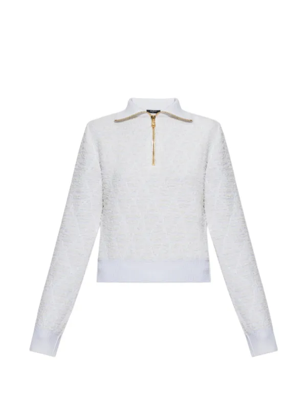Balmain Half-zip Textured-knit Sweater in White