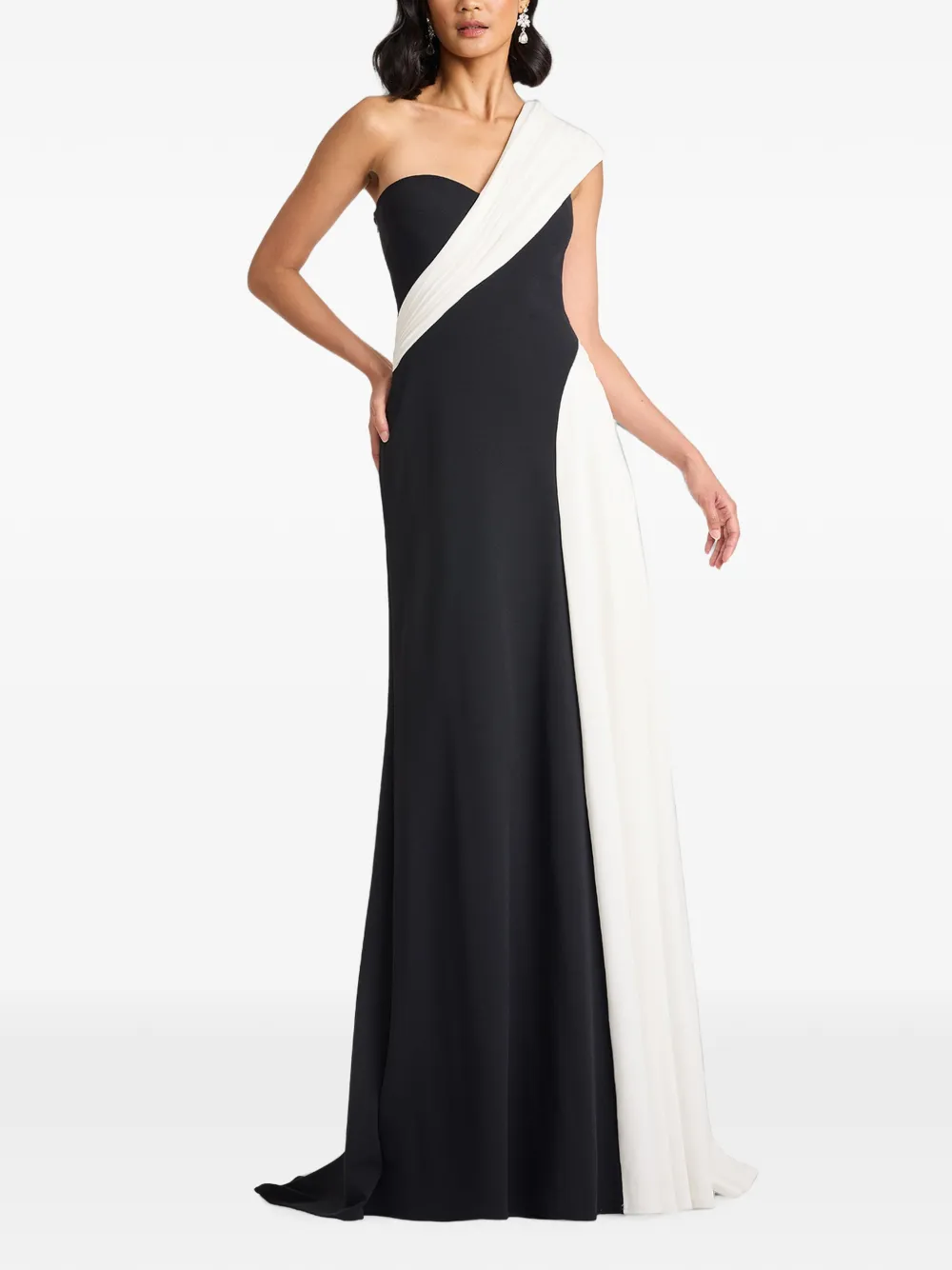 Tadashi Shoji Belman asymmetrische gedrapeerde avondjurk Zwart