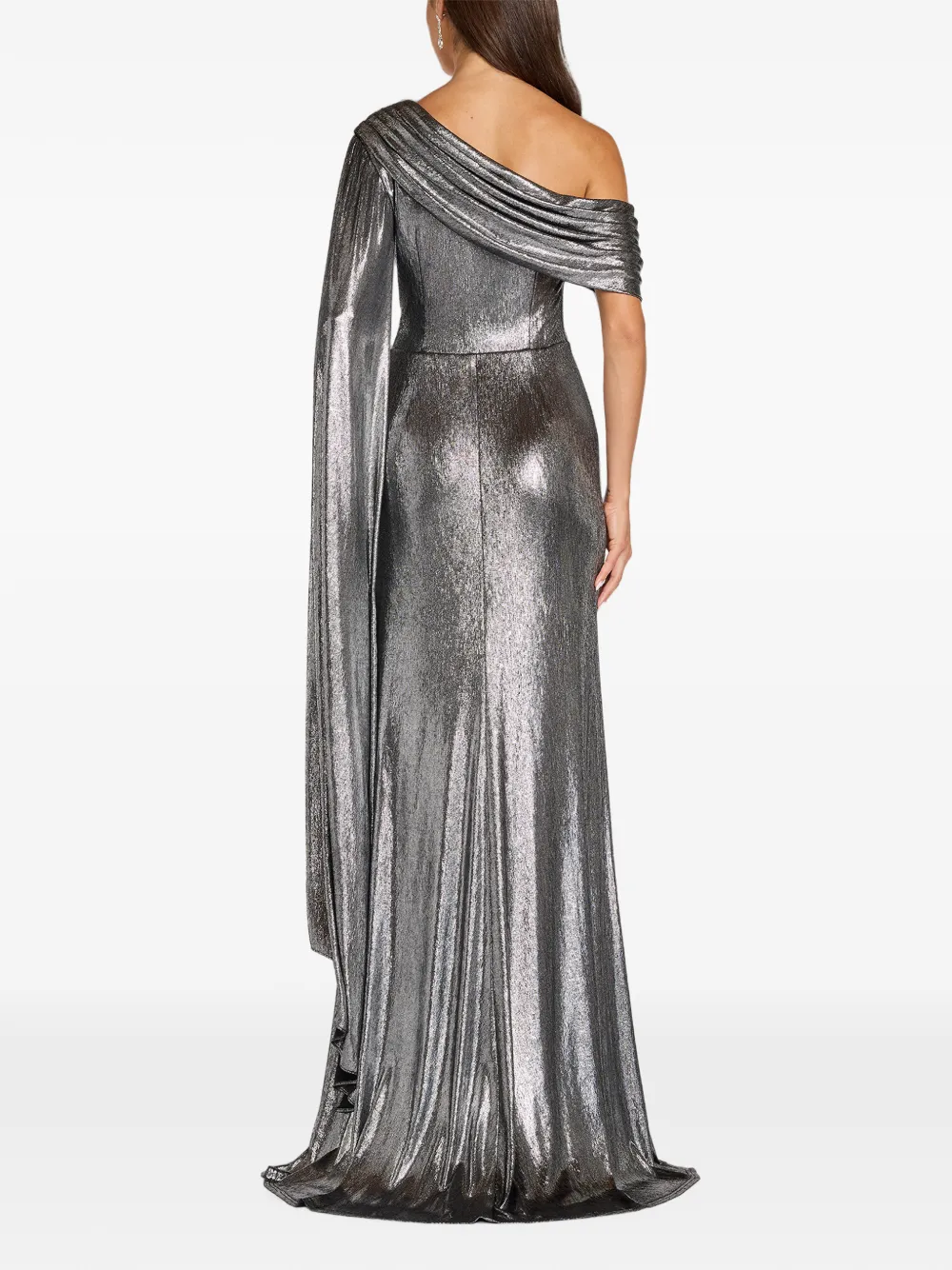 Tadashi Shoji Zeka asymmetrische metallic maxi-jurk Zilver