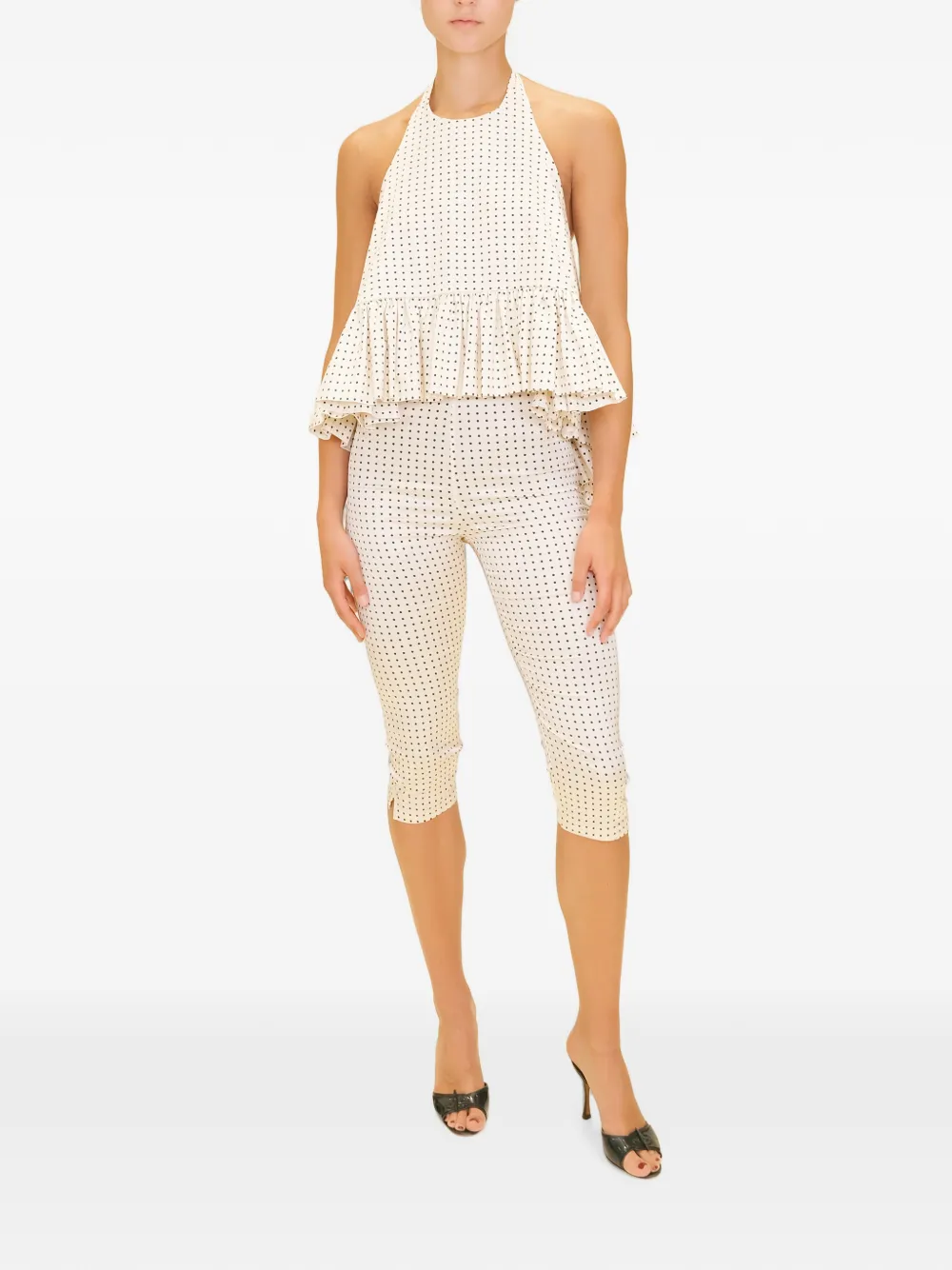 AZEEZA Shreya cropped broek met stippen Beige