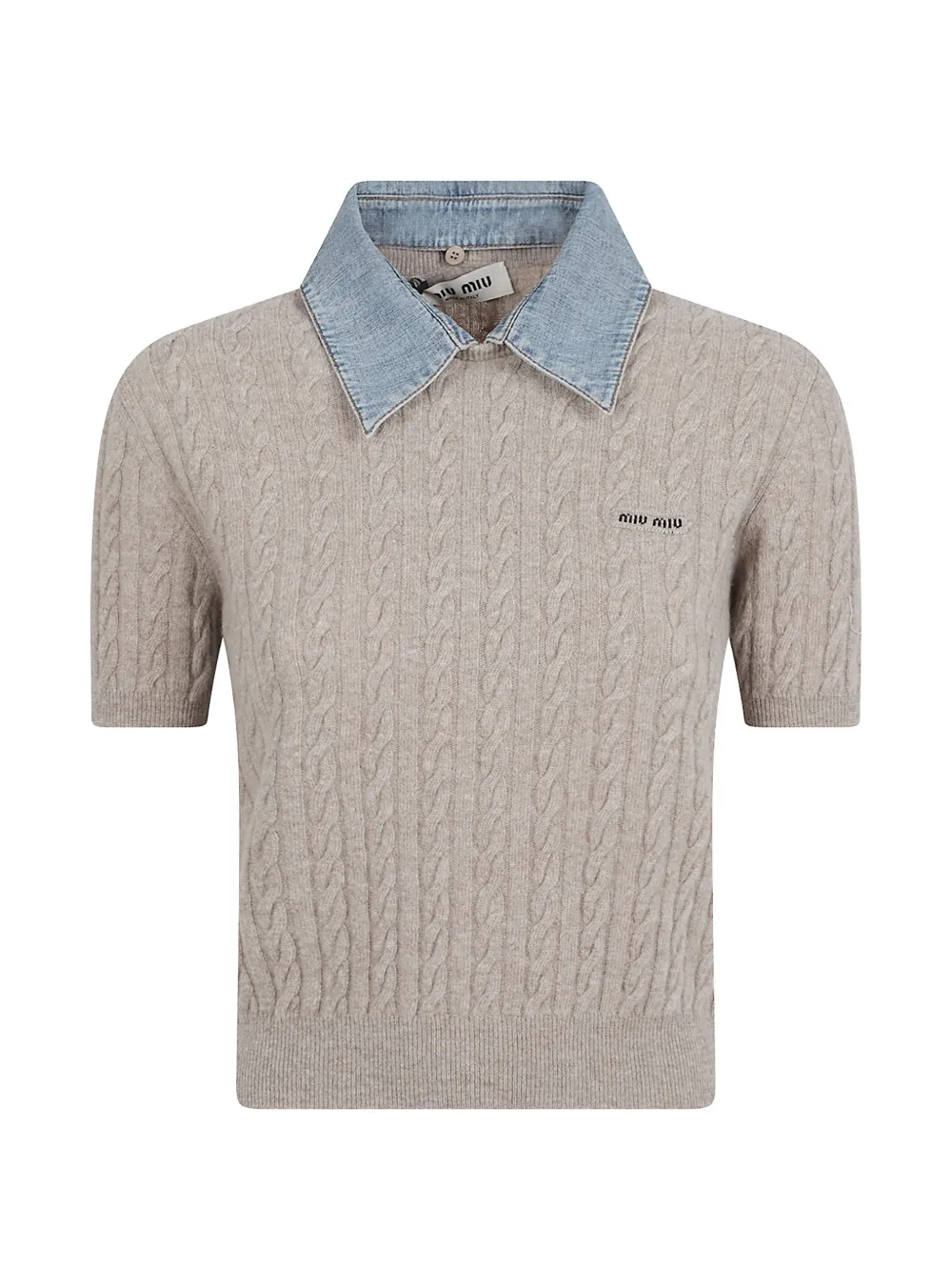 Miu Miu cable-knit denim-collar top - Toni neutri
