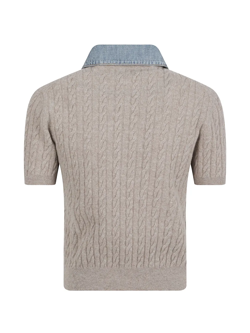 Miu Kabelgebreide top met denim kraag Beige