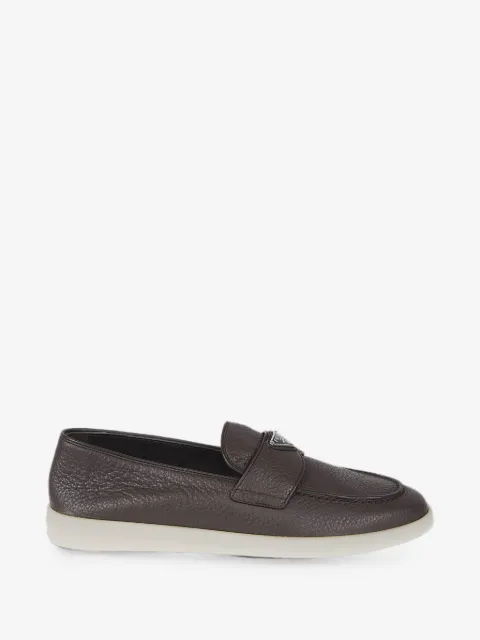 Prada logo-plaque pebbled-leather loafers