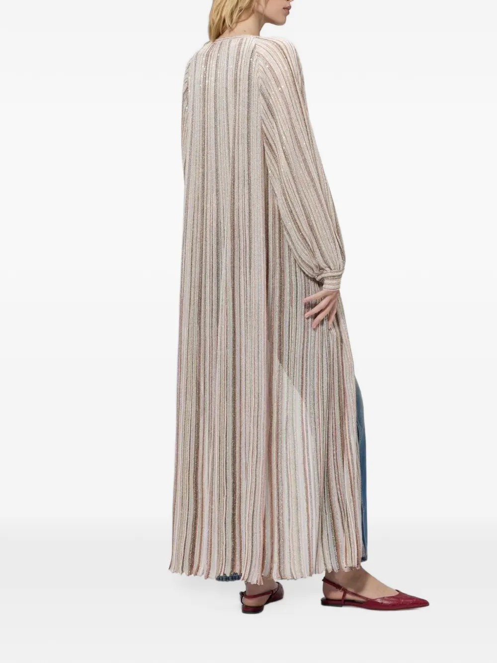 Missoni long ribbed cardigan with belt and sequins Roze