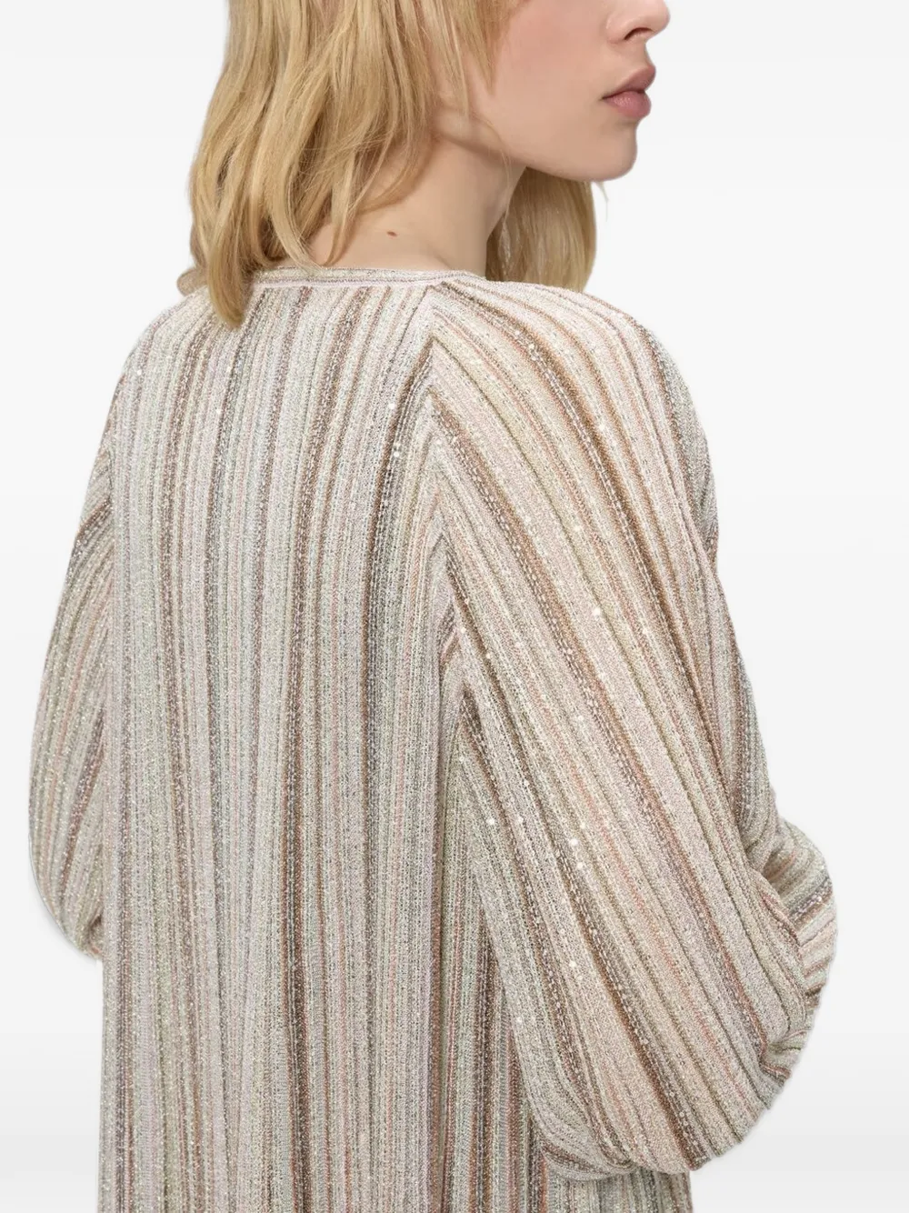 Missoni long ribbed cardigan with belt and sequins Roze
