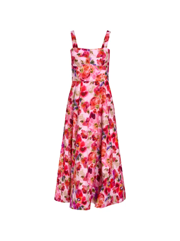Saloni Sabrina Floral-print Midi Dress in Pink