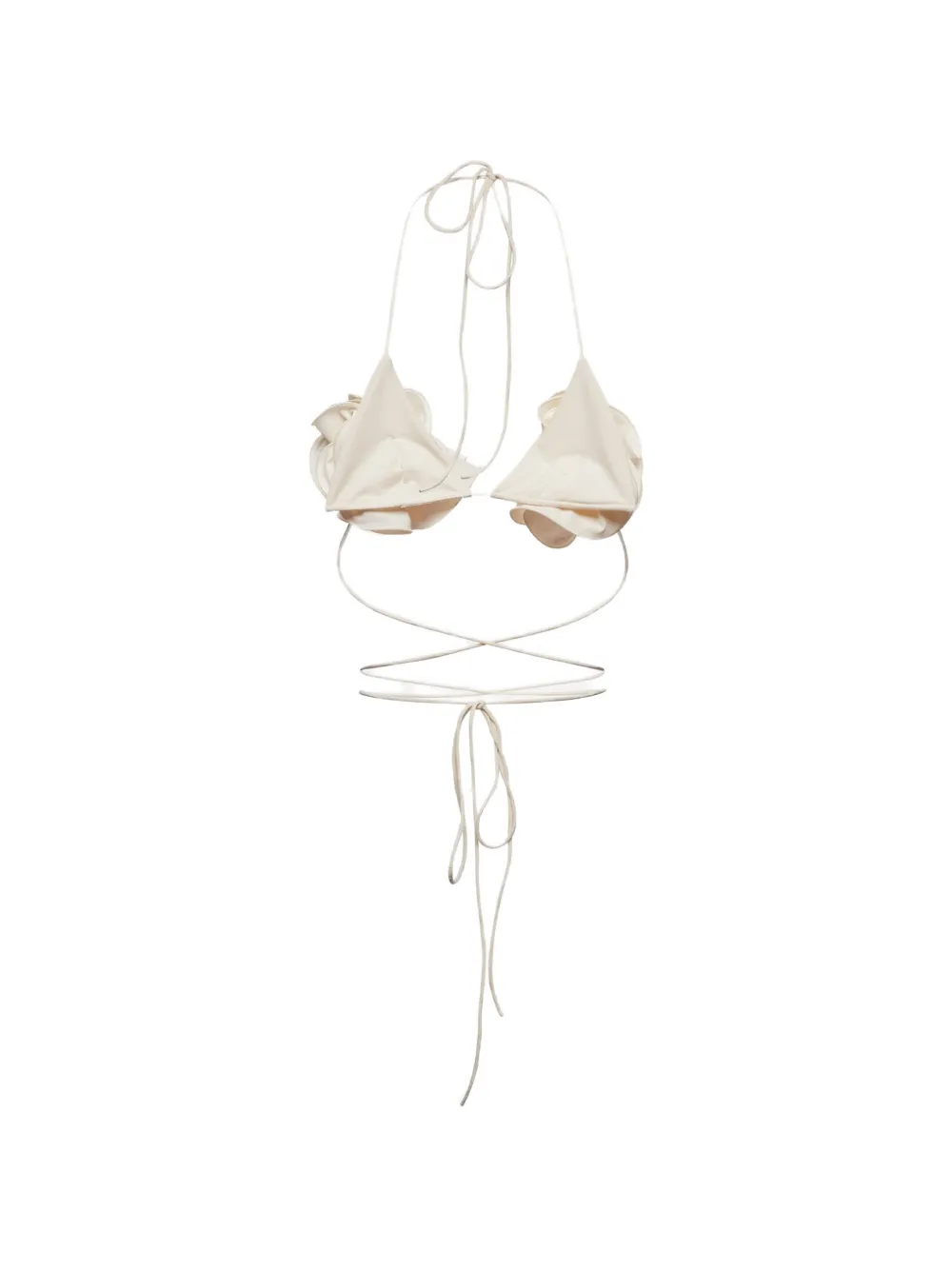 Magda Butrym Bikinitop met halternek en bloemen-applicatie Beige