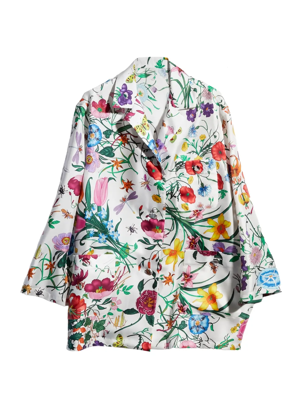 Gucci Camicia in twill di seta con stampa - Bianco