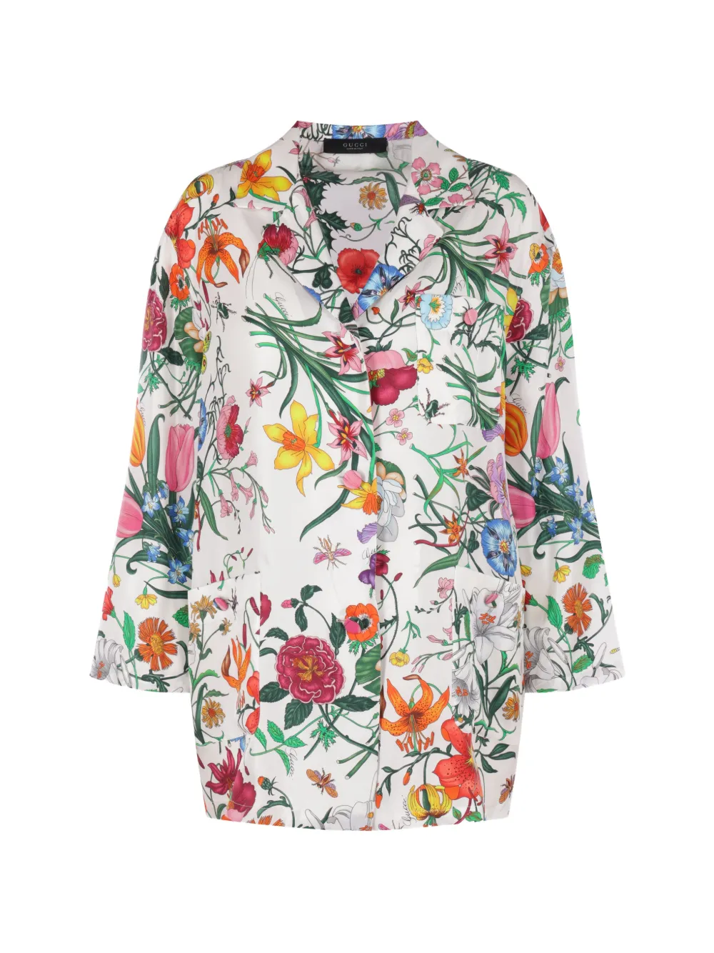 Gucci Camicia in twill di seta con stampa - Bianco