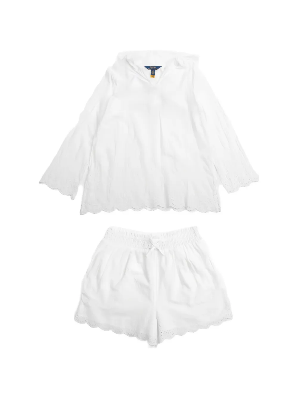 POLO RALPH LAUREN KIDS Set blusa e shorts in pizzo sangallo - Bianco