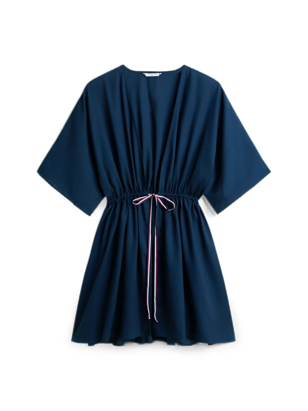 Tommy Hilfiger Wikkelrok met trekkoordsluiting en V-hals Blauw