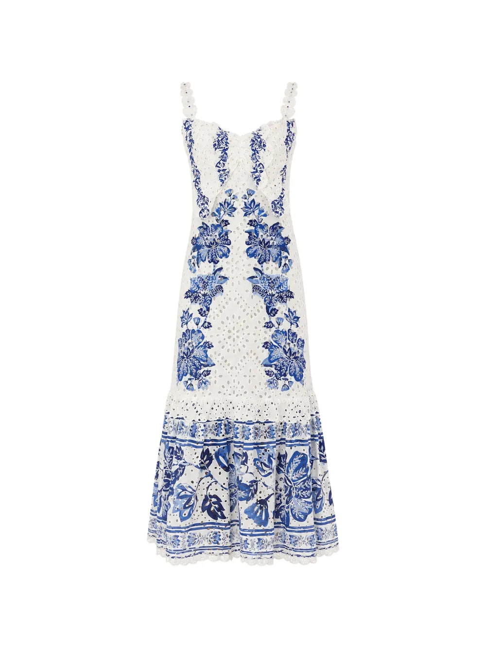 FARM Rio floral-print broderie-anglaise midi dress - Weiß