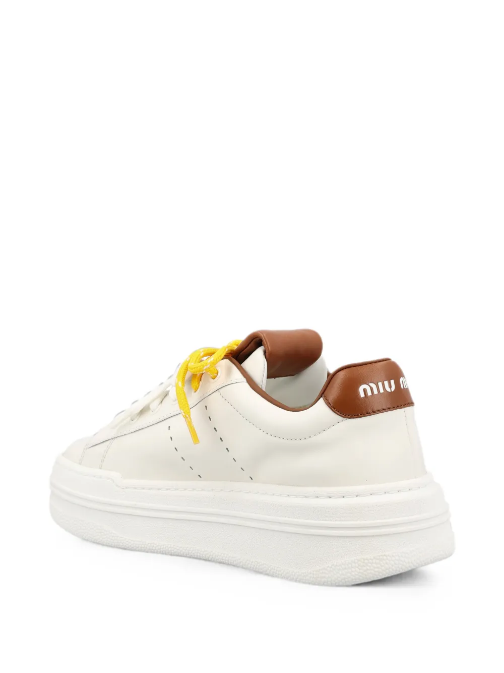 Miu logo-embossed leather sneakers Beige