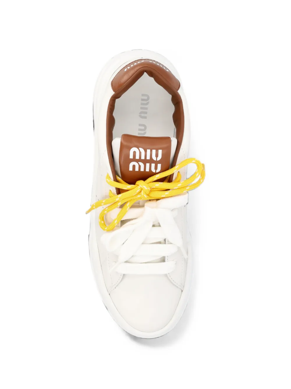 Miu logo-embossed leather sneakers Beige
