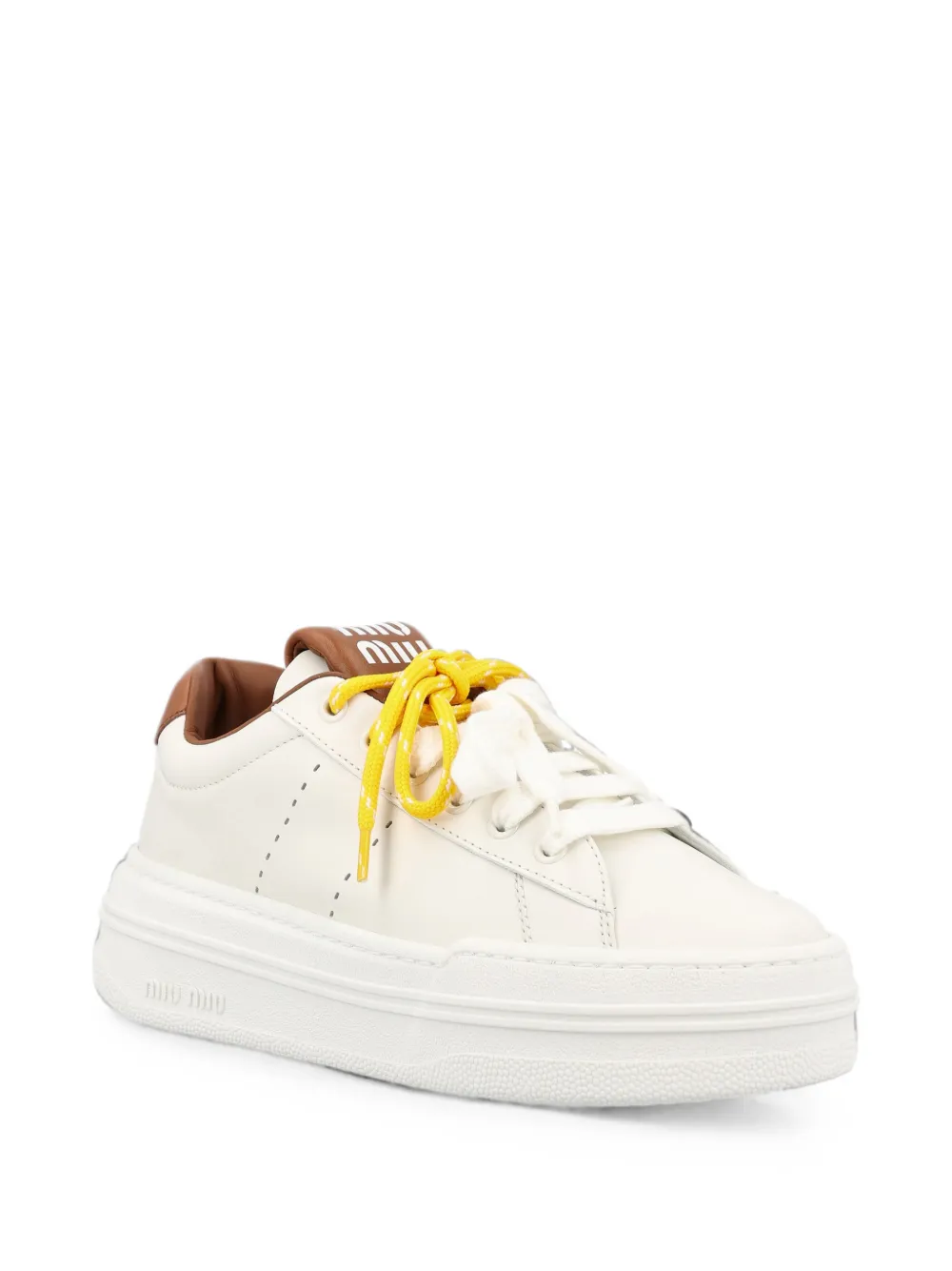 Miu logo-embossed leather sneakers Beige