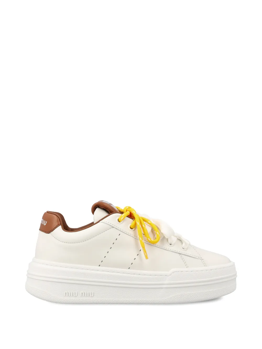 Miu logo-embossed leather sneakers Beige