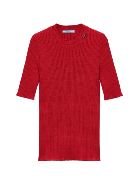 Prada short-sleeved ribbed knit wool sweater