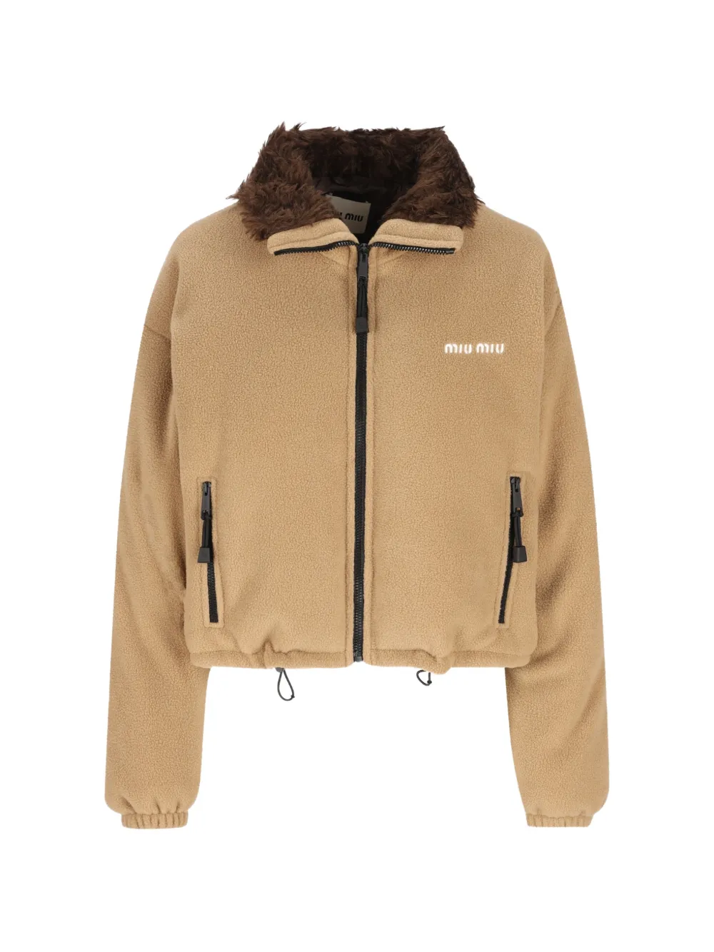 Miu Miu logo-embroidered fleece jacket - Toni neutri