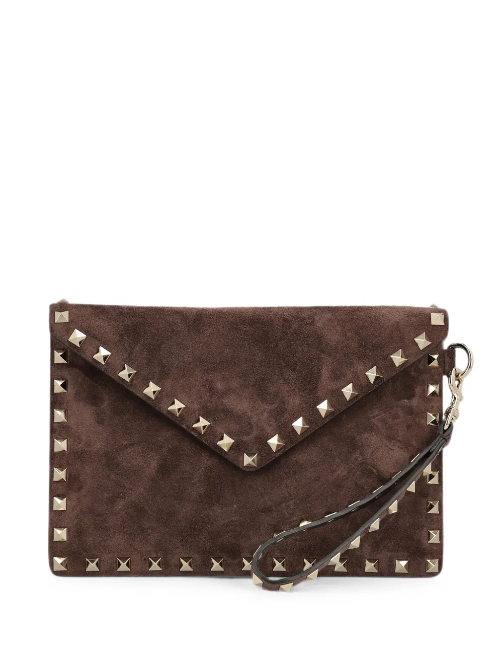 Valentino Garavani Rockstud suede clutch bag - Marrone