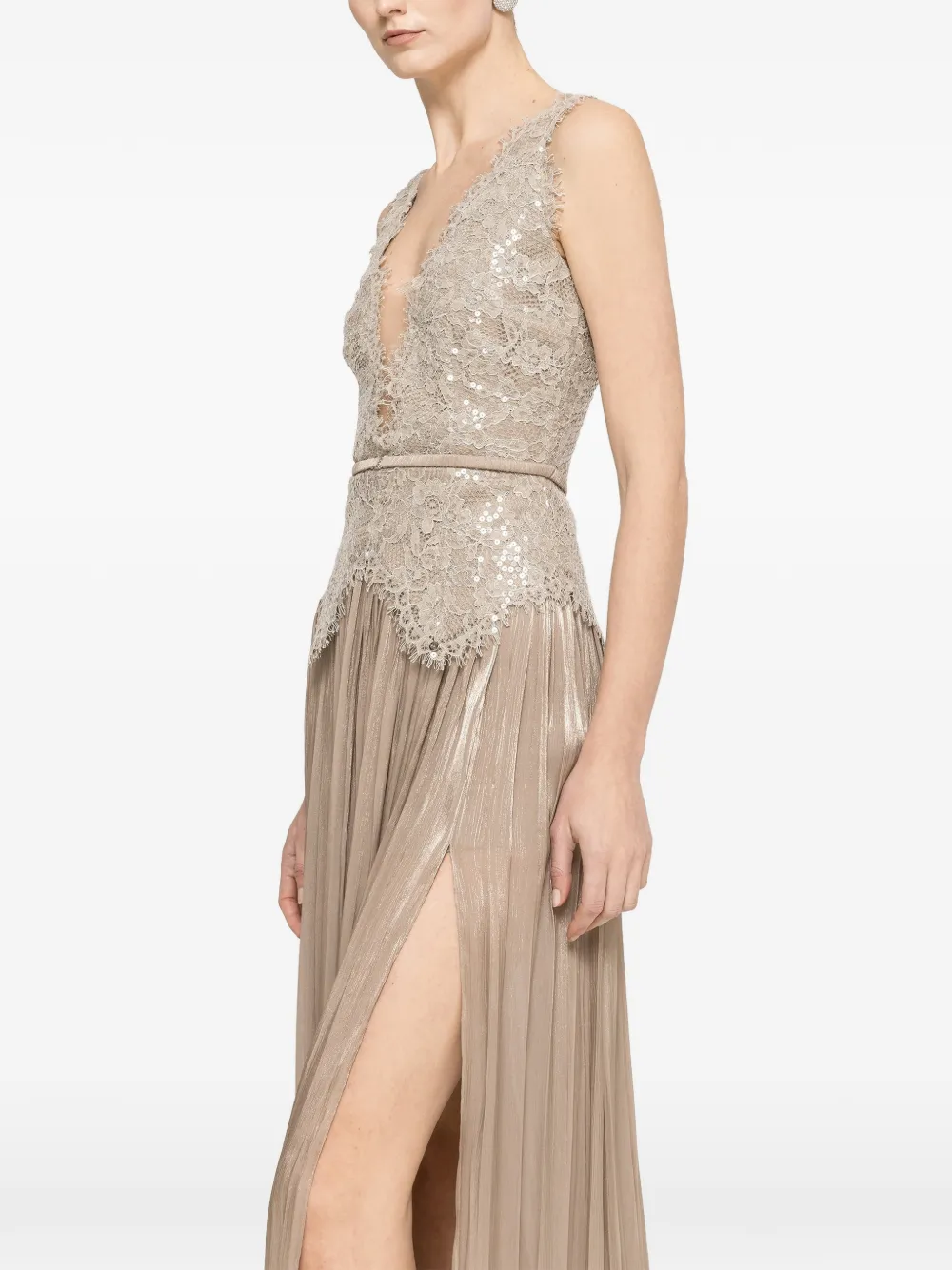 NISSA Chiffon maxi-jurk met veters Beige