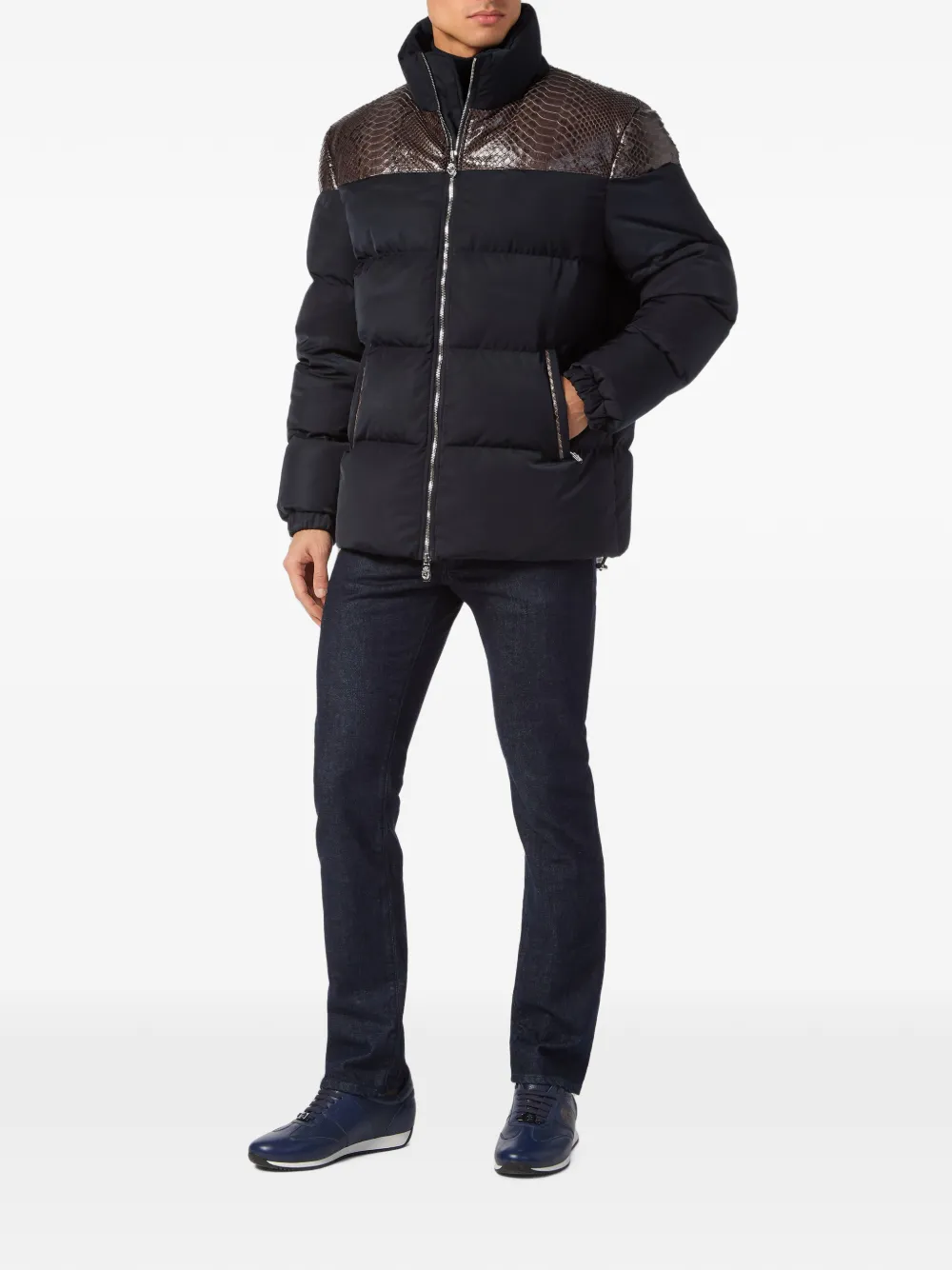 Billionaire Nylon donsjack met python-inzetstukken Blauw