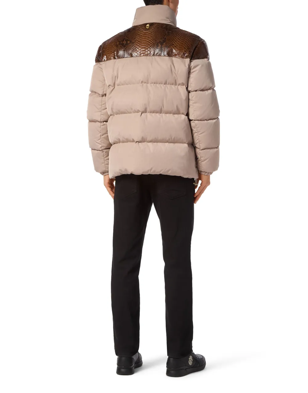 Billionaire Nylon donsjack met python-inzetstukken Beige
