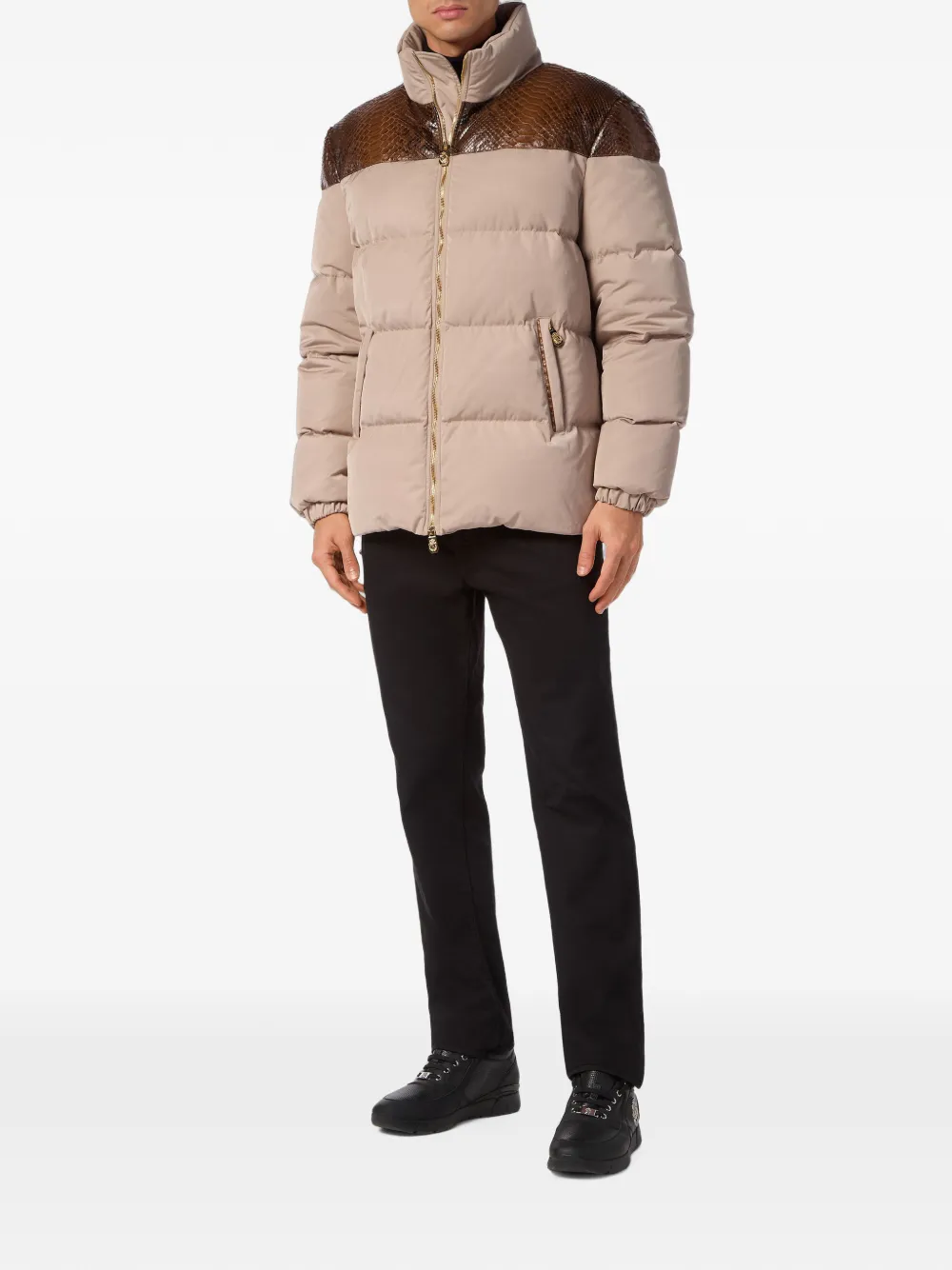 Billionaire Nylon donsjack met python-inzetstukken Beige