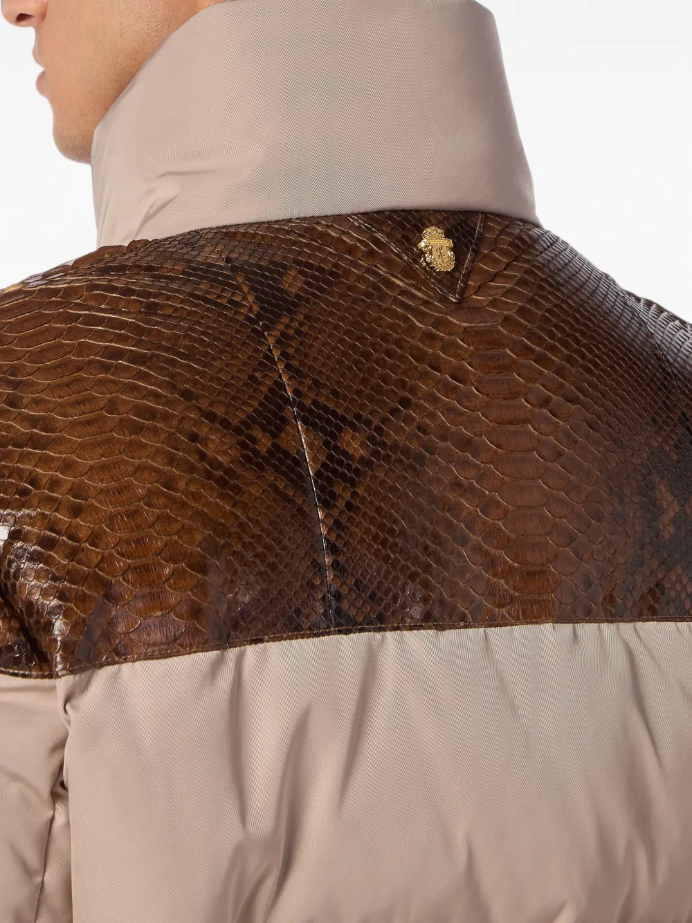 Billionaire Nylon donsjack met python-inzetstukken Beige