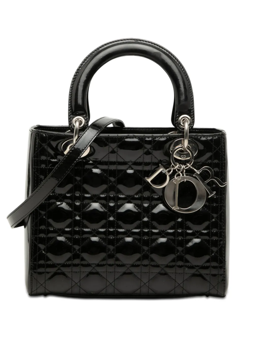 Christian Dior Pre-Owned 2009 Medium Patent Cannage Lady Dior satchel - Black