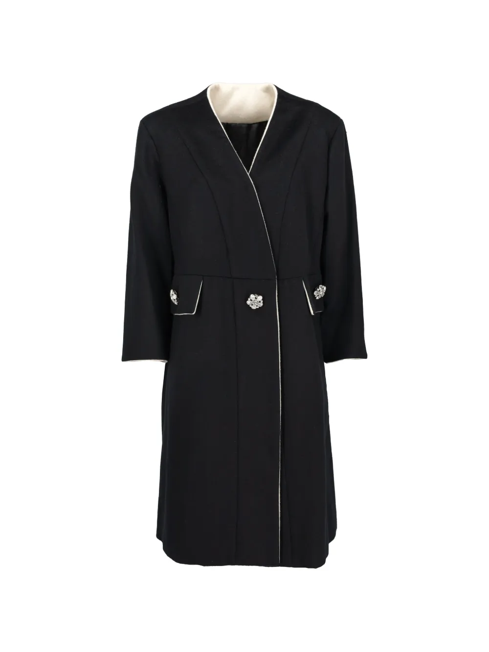 Vintage embellished contrast-trim coat - Schwarz