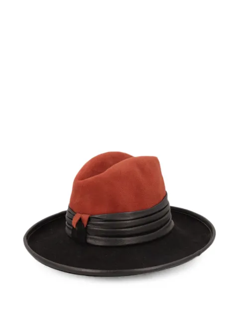 Vintage leather-trim fedora hat
