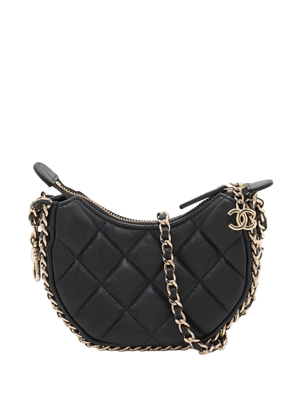 CHANEL Pre-Owned 2021-2026 Mini Quilted Lambskin Chain Around Hook Hobo crossbody bag - Nero