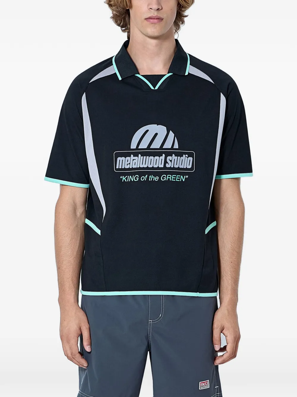 Metalwood Studio piping logo-motif polo shirt - Nero