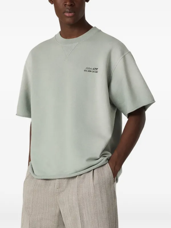 Golden Goose Short-sleeved Sweatshirt in Cotton with Embroidery in Green
