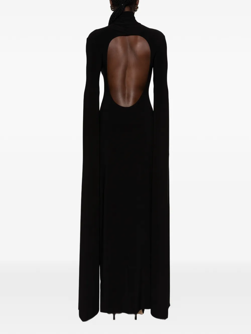 Norma Kamali open-back ribbon-sleeve gown Zwart
