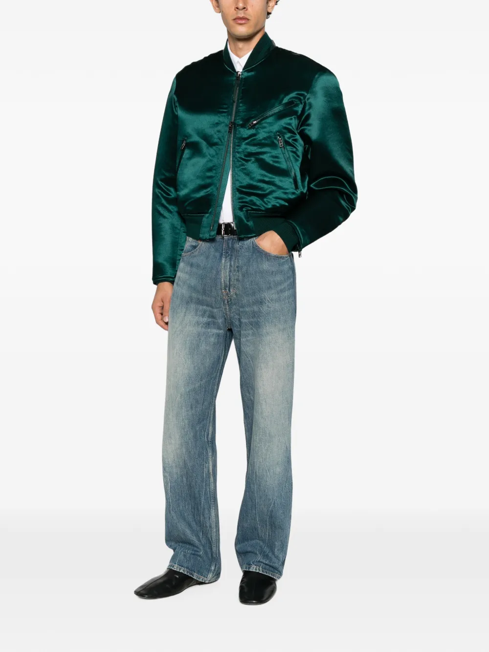 TOM FORD Satijnen bomberjack in biker-stijl Groen