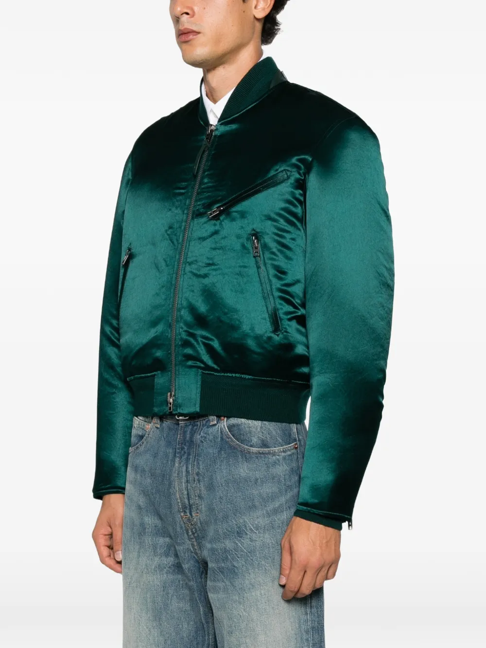 TOM FORD Satijnen bomberjack in biker-stijl Groen