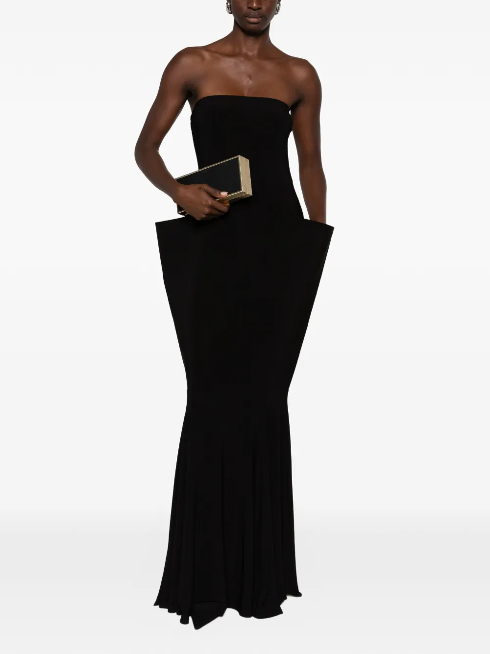 Norma Kamali strapless wing-detail fishtail gown Zwart