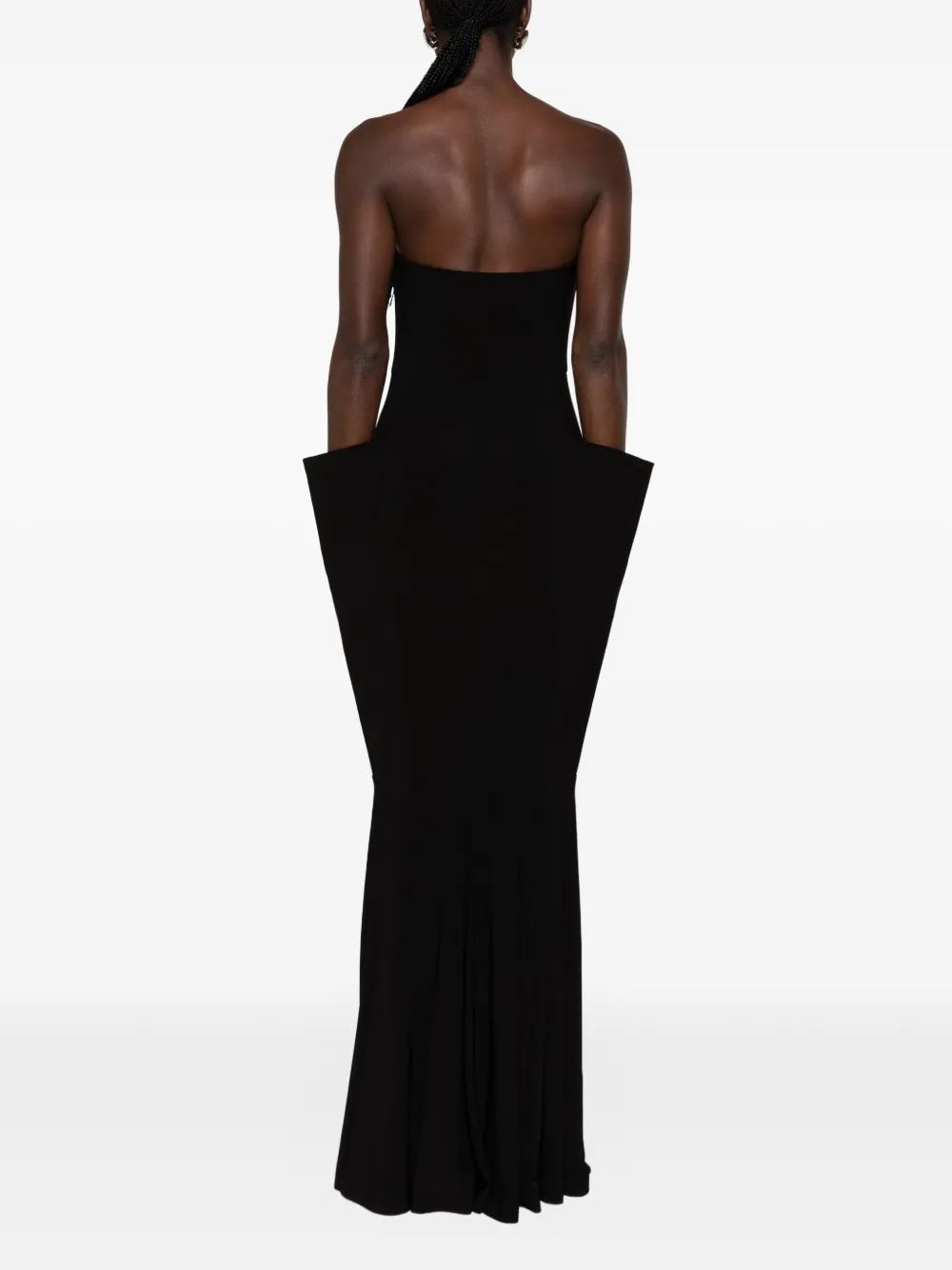 Norma Kamali strapless wing-detail fishtail gown Zwart