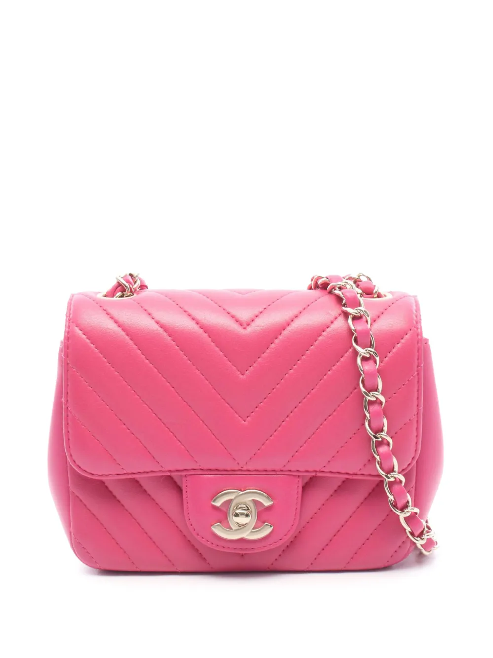 CHANEL Pre-Owned 2017-2018 Mini Square Classic Chevron Lambskin Single Flap crossbody bag - Rosa