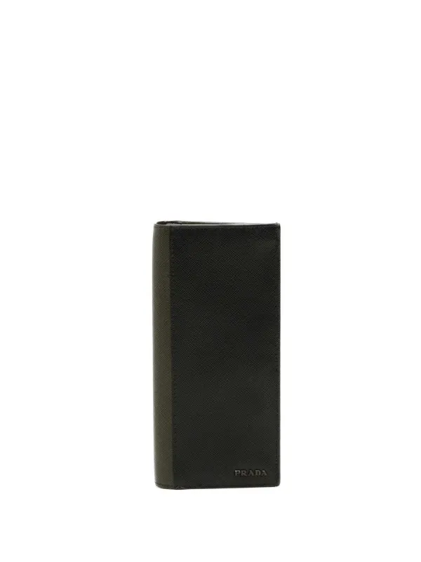 Prada Pre-owned 2010-2026 Bicolor Saffiano Bifold Wallet Long Wallets in Green