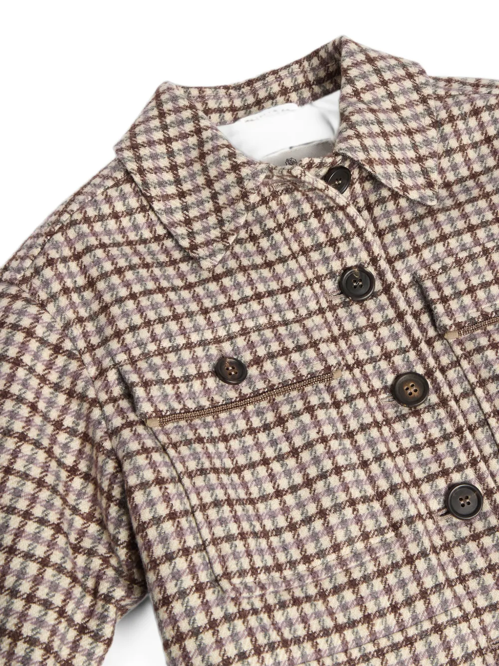 Brunello Cucinelli Kids Geruit wollen en alpaca jack met Thermore voering en Monili-verfraaiing Beige