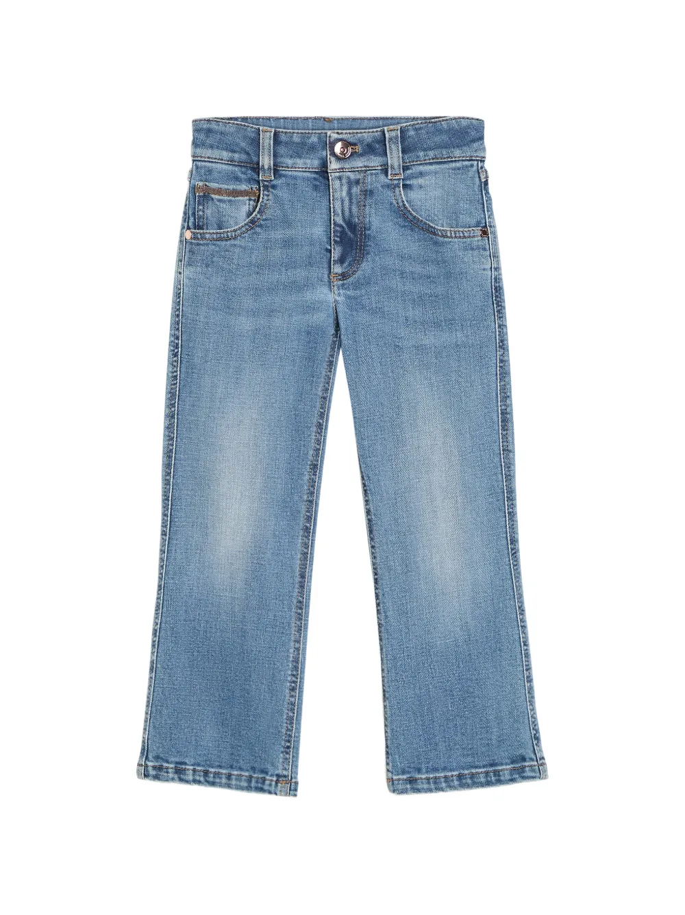 Brunello Cucinelli Kids Pantaloni svasati denim con monile - Blu