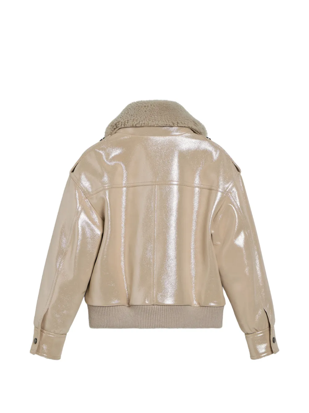 Brunello Cucinelli Kids Nappaleren jack met Thermore voering en afneembare lammy kraag Beige