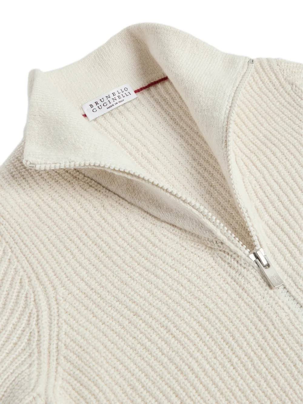 Brunello Cucinelli Kids ribbed-knit high-neck cardigan Beige