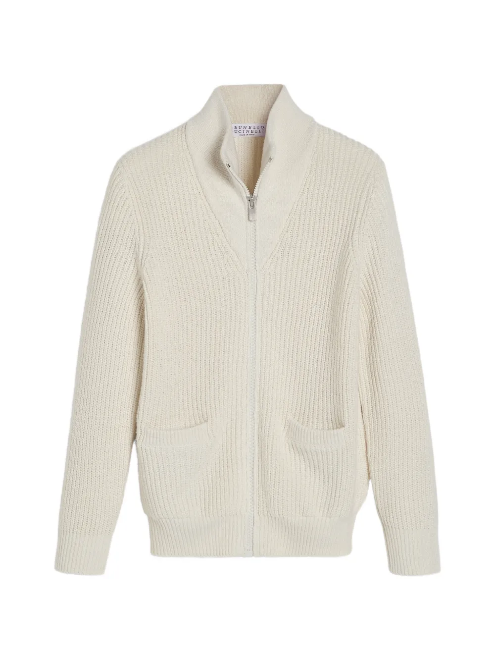 Brunello Cucinelli Kids ribbed-knit high-neck cardigan - Nude