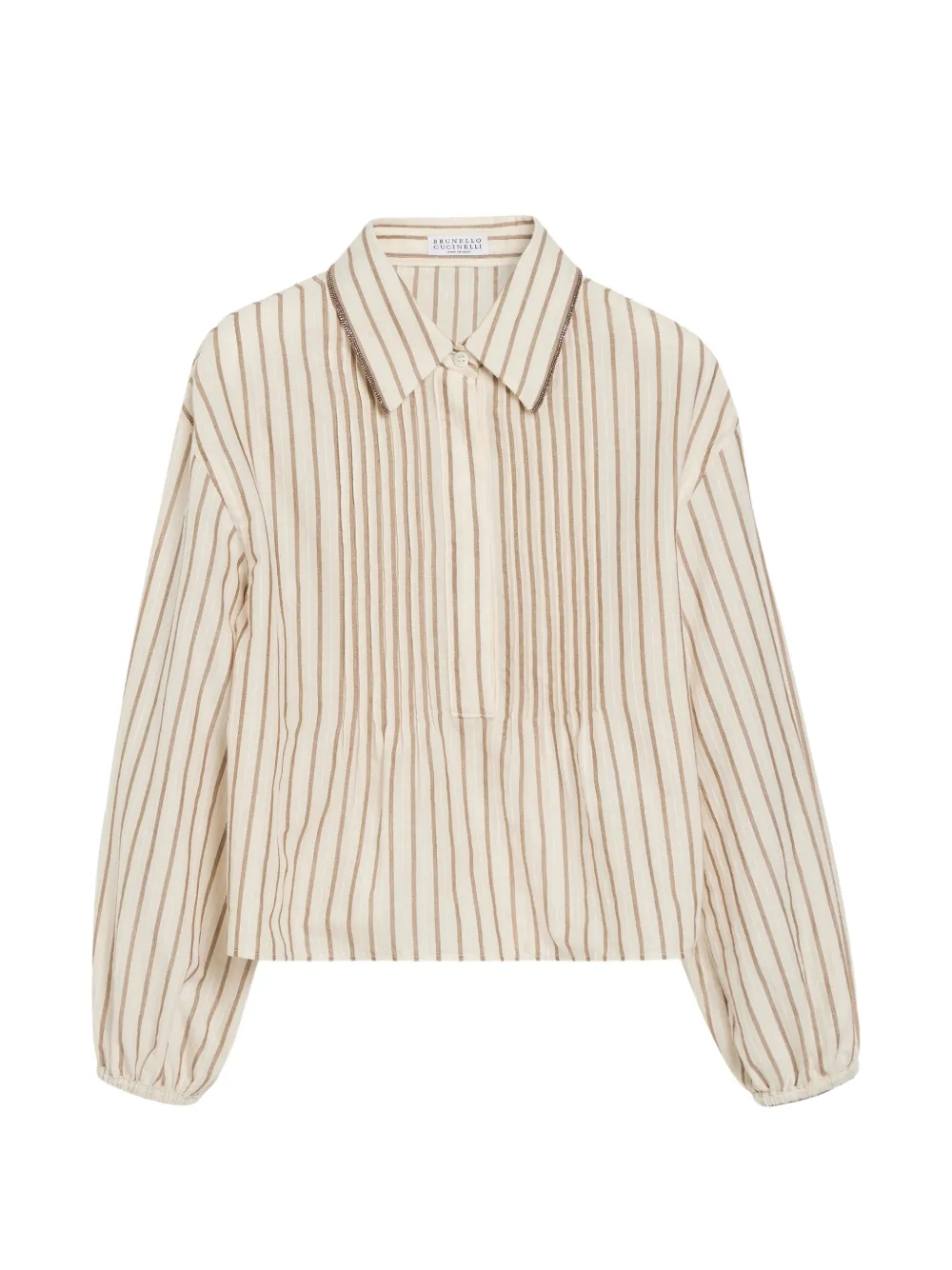 Brunello Cucinelli Kids Gestreiftes Hemd mit Monili - Nude